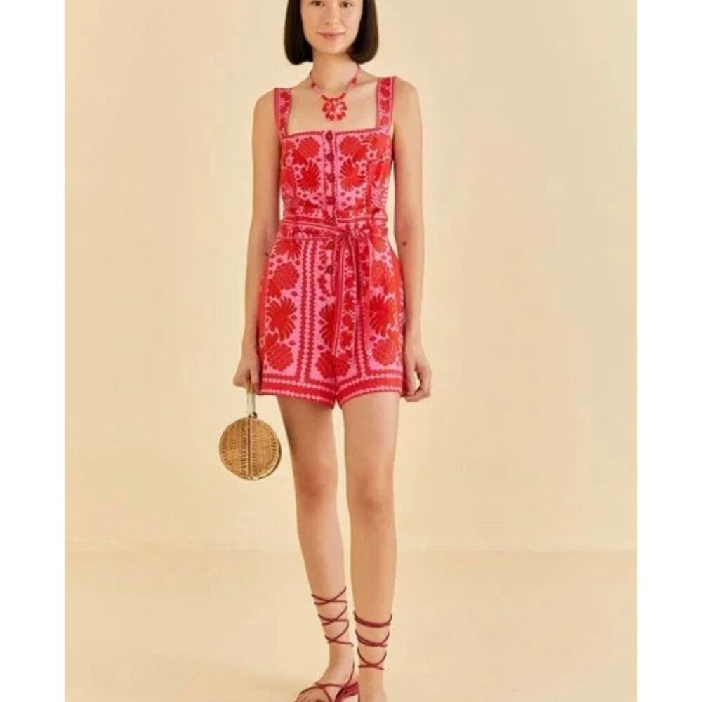 FARM Rio Red and Pink Floral Jumpsuit - Picture 2 of 14